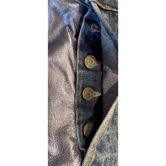 GRLFRND Mini Skirt Size 32 Milla Metallic Leather Panel Denim Two Face Festival - Picture 5 of 8